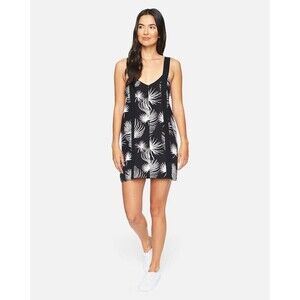 Hurley Mini Sundress Black White Palms Sz Large Lightweight Summer Beach